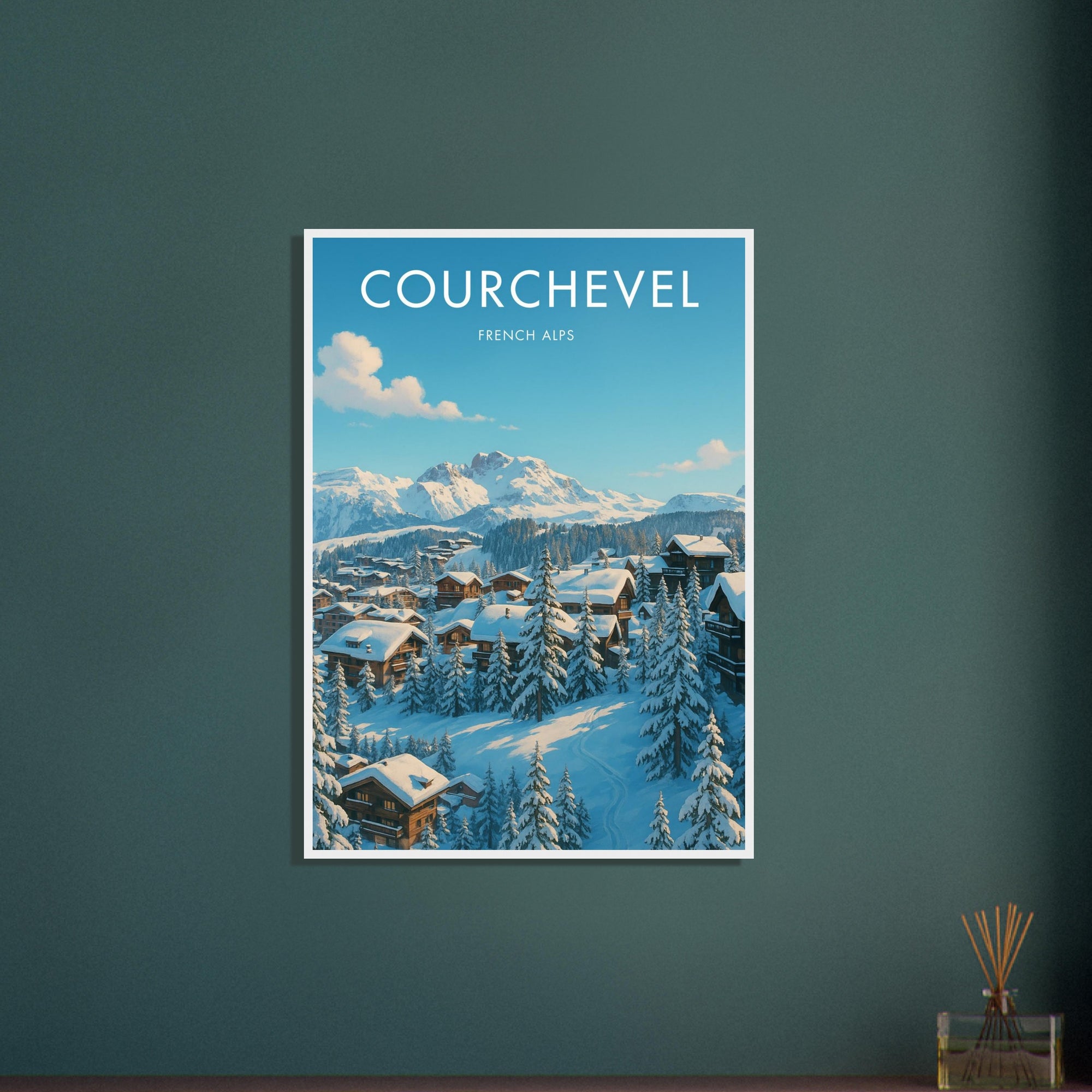 Courchevel Wooden Frame Vintage Poster