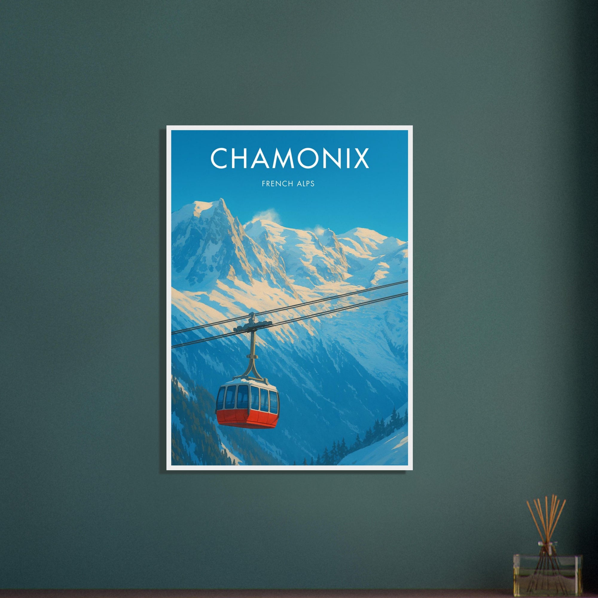 Chamonix Wooden Frame Vintage Poster