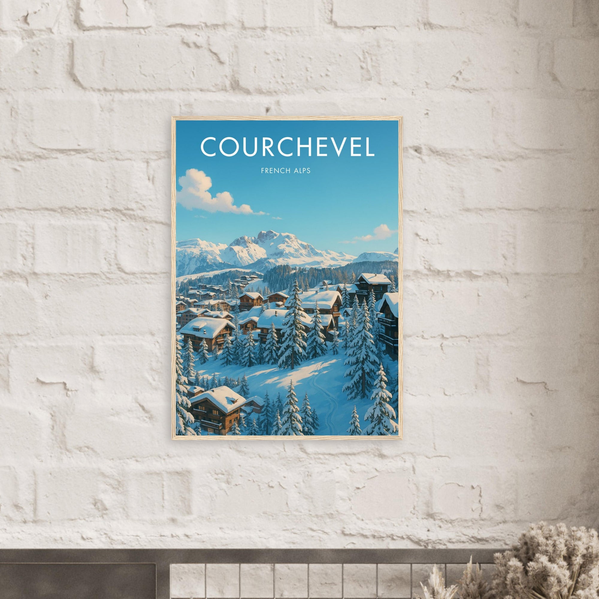Courchevel Wooden Frame Vintage Poster