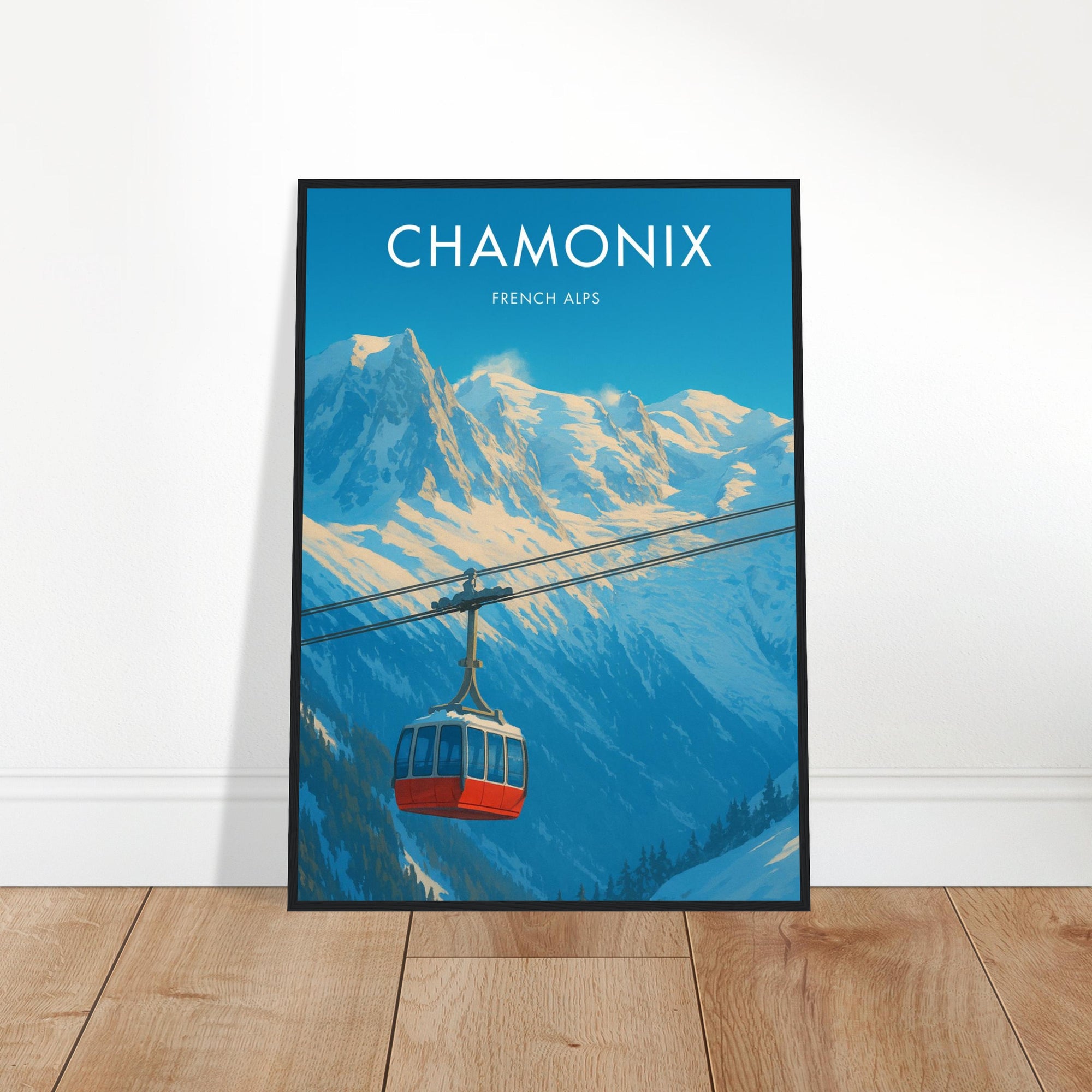 Chamonix Wooden Frame Vintage Poster