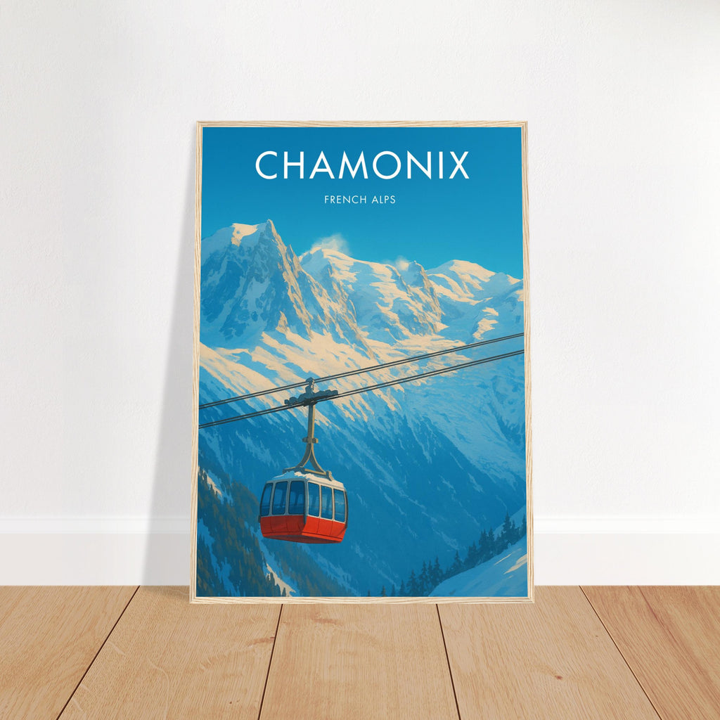 Chamonix Wooden Frame Vintage Poster