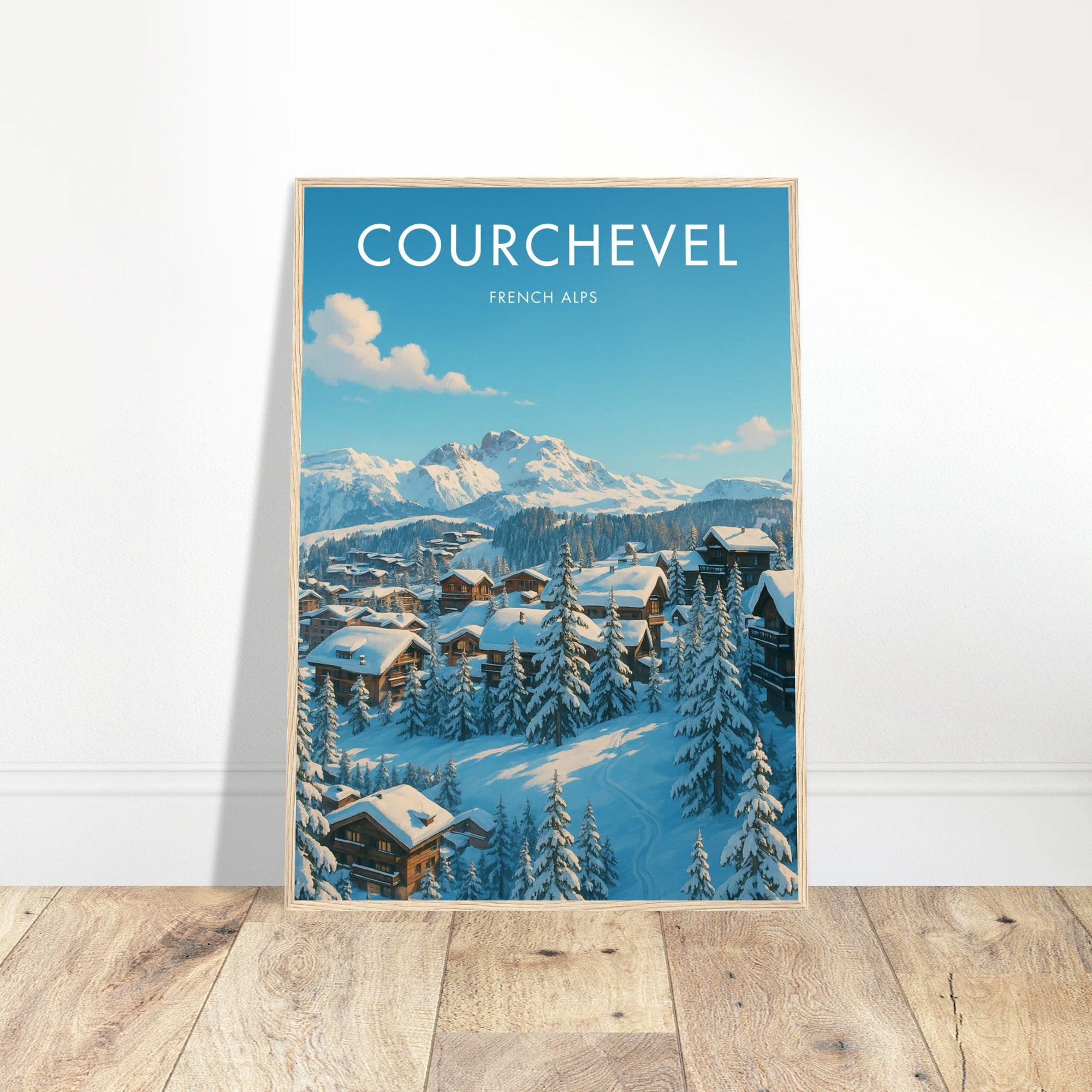 Courchevel Wooden Frame Vintage Poster