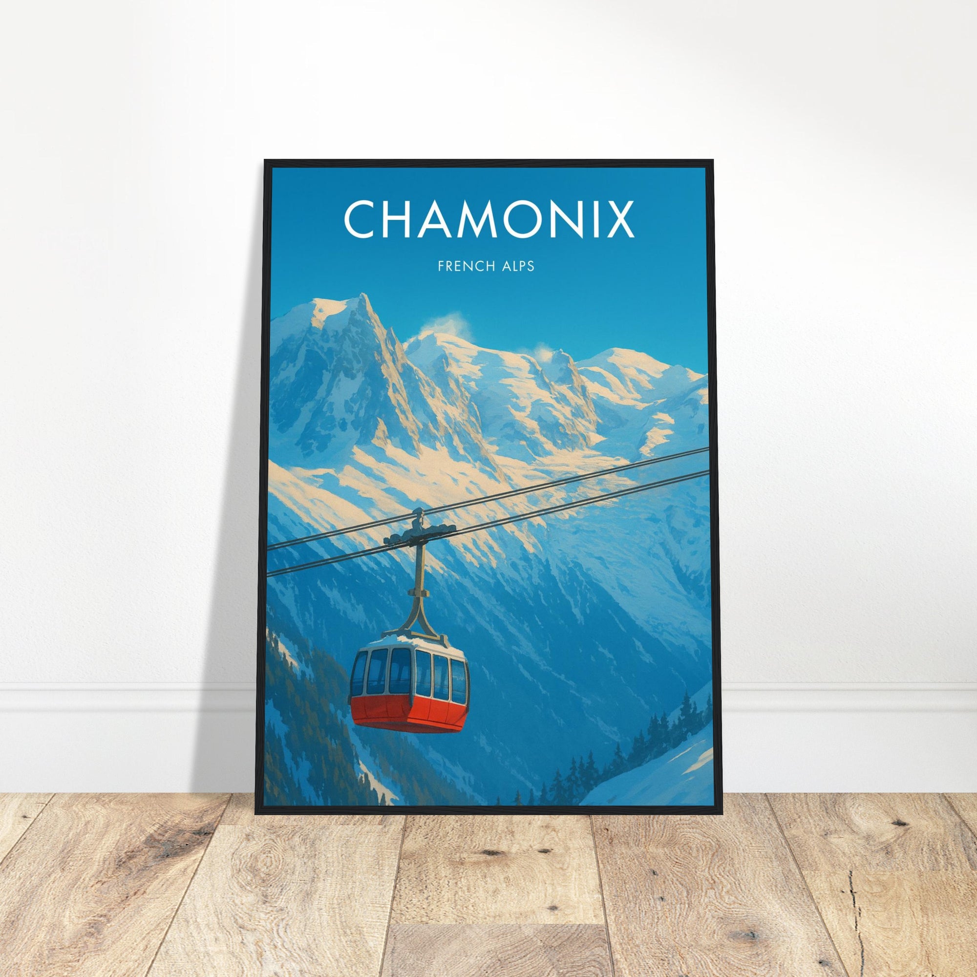 Chamonix Wooden Frame Vintage Poster