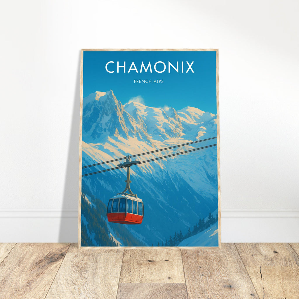 Chamonix Wooden Frame Vintage Poster