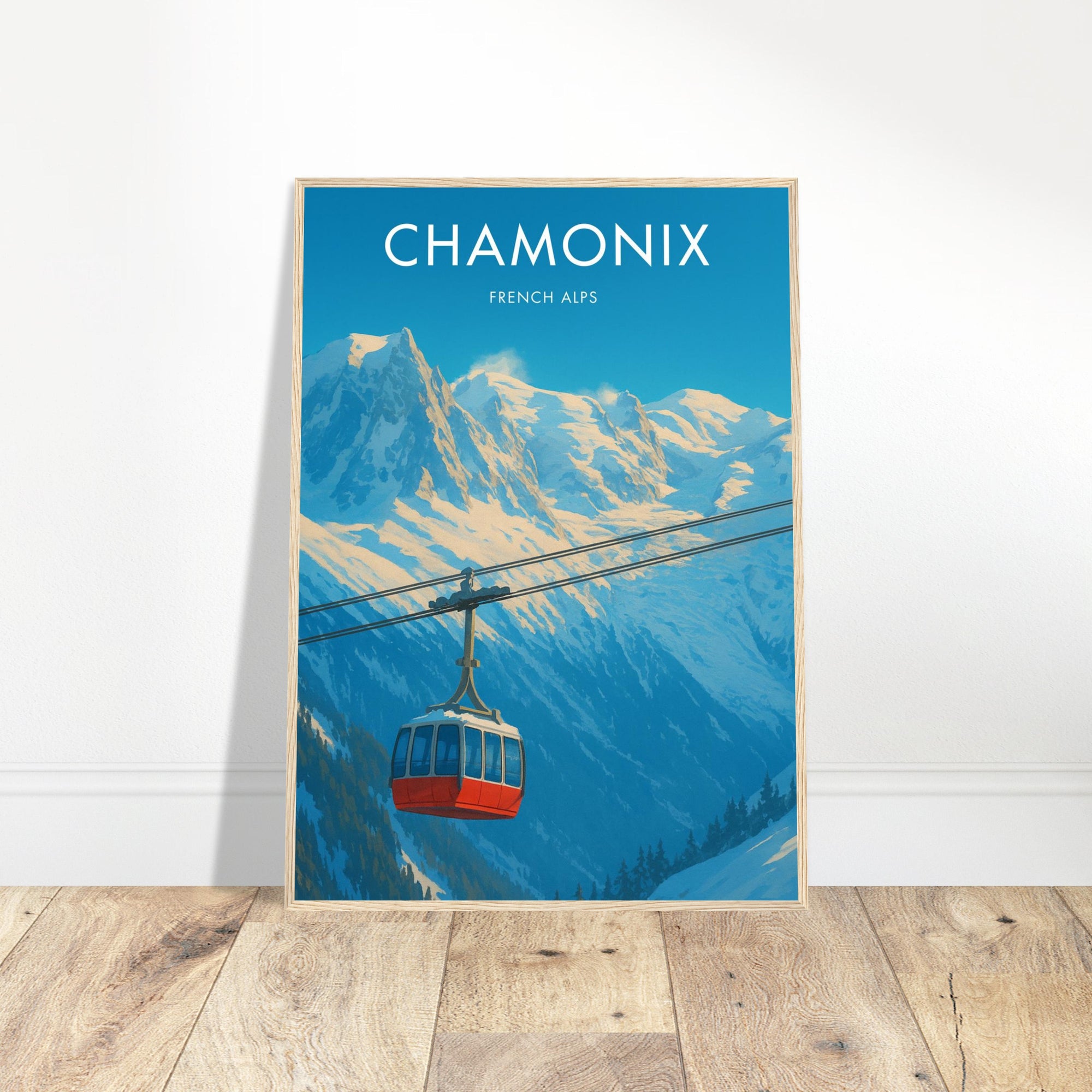 Chamonix Wooden Frame Vintage Poster
