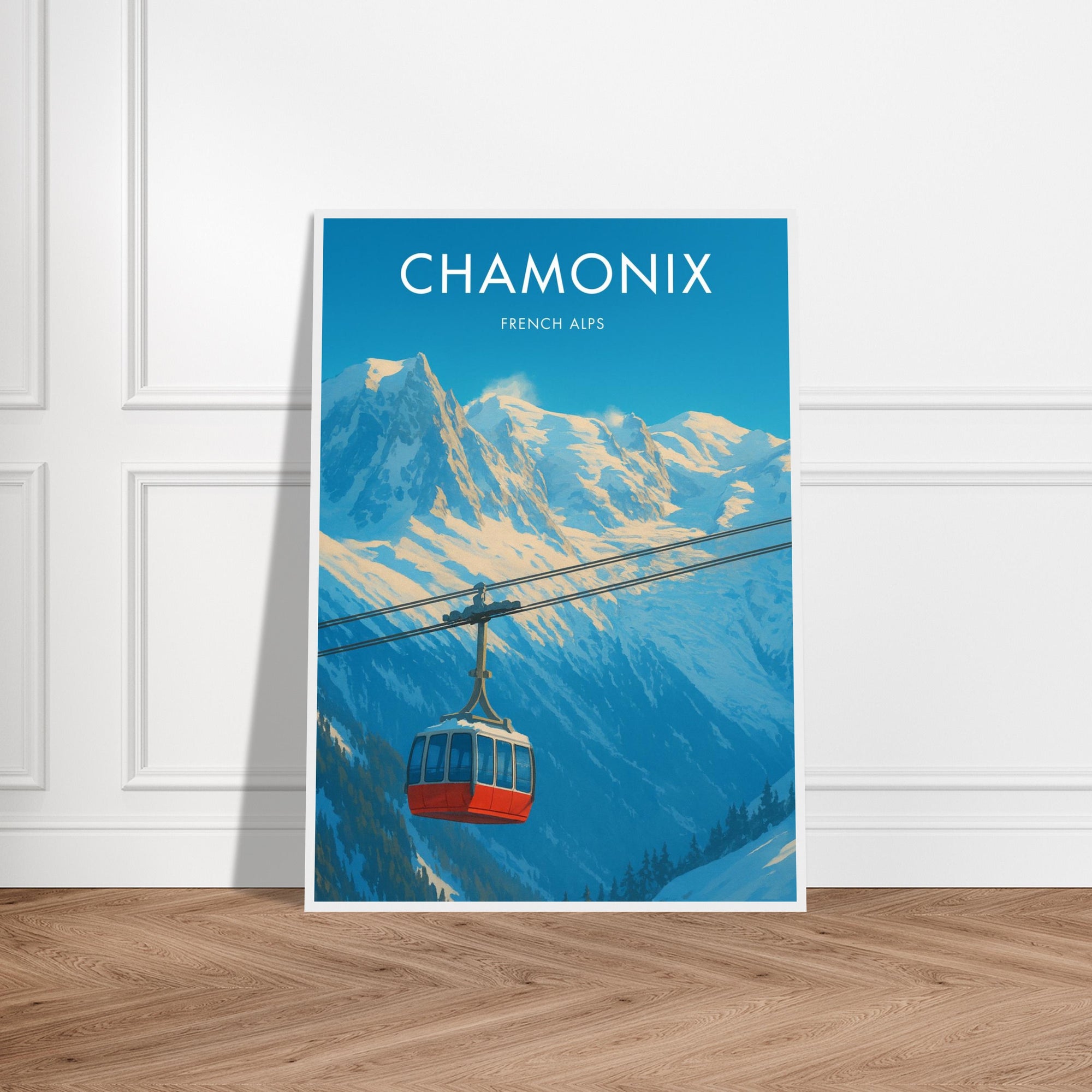 Chamonix Wooden Frame Vintage Poster