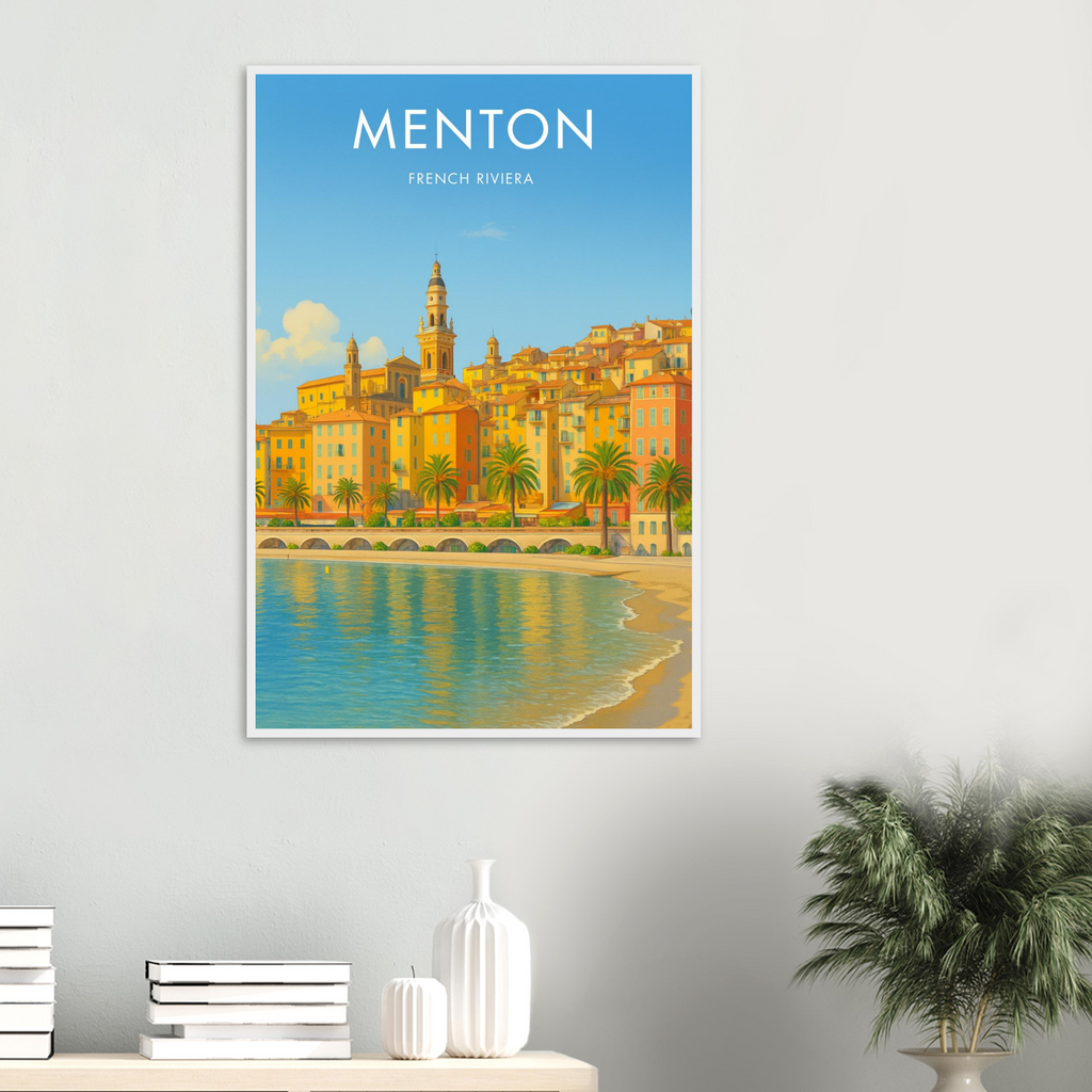 Menton Wooden Frame Vintage Poster