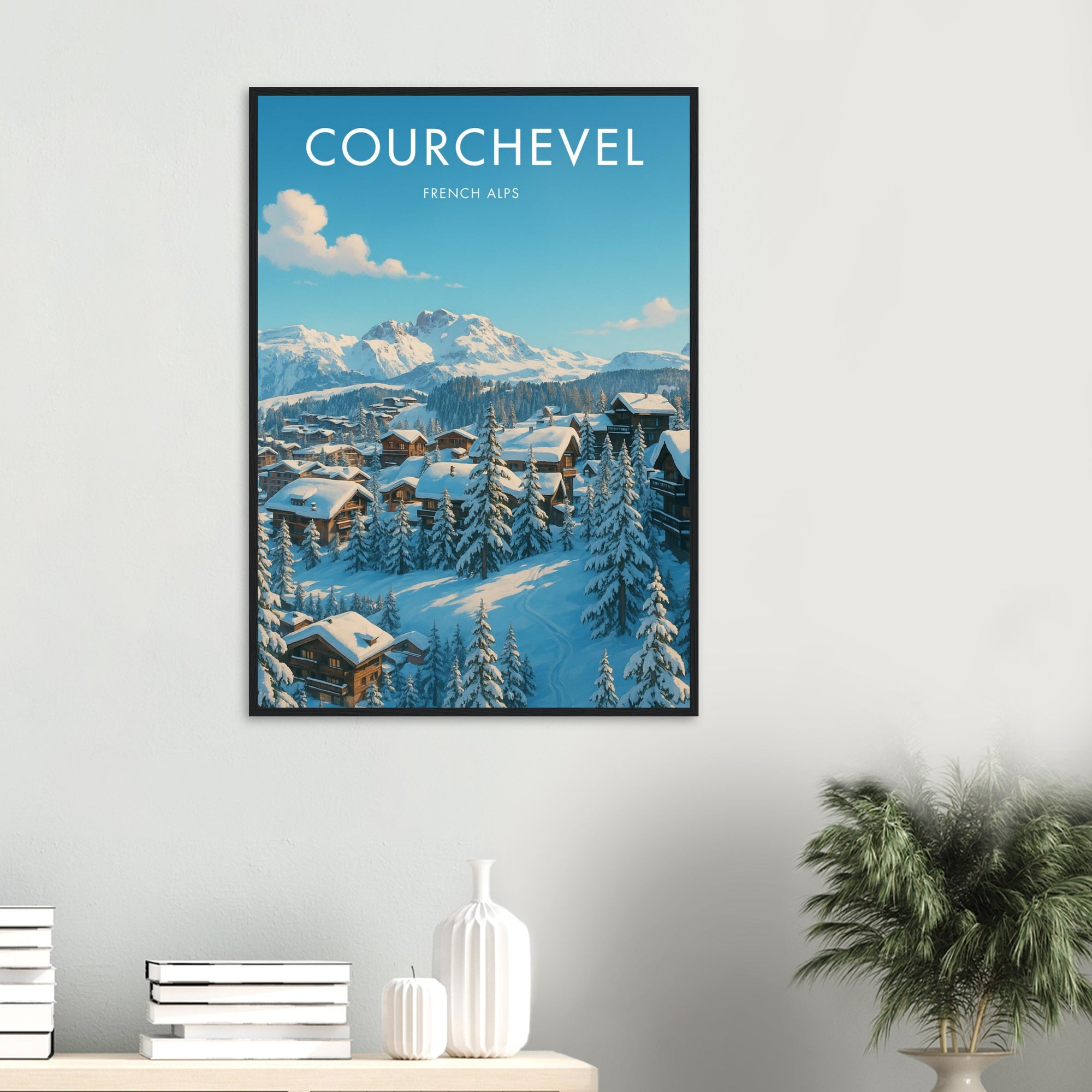 Courchevel Wooden Frame Vintage Poster