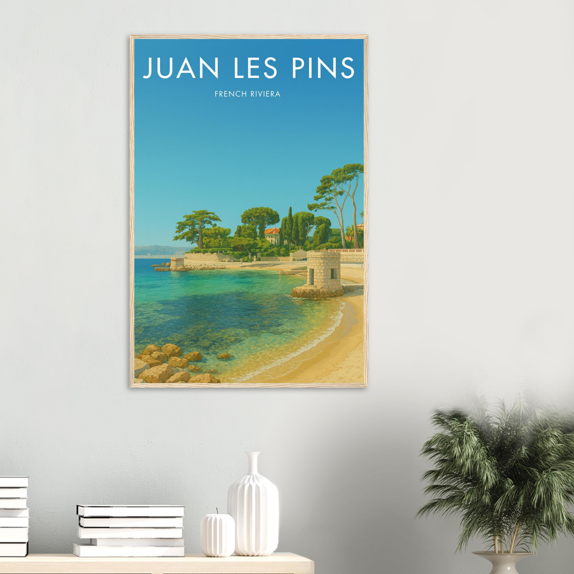 Juan Les Pins Wooden Frame Vintage Poster