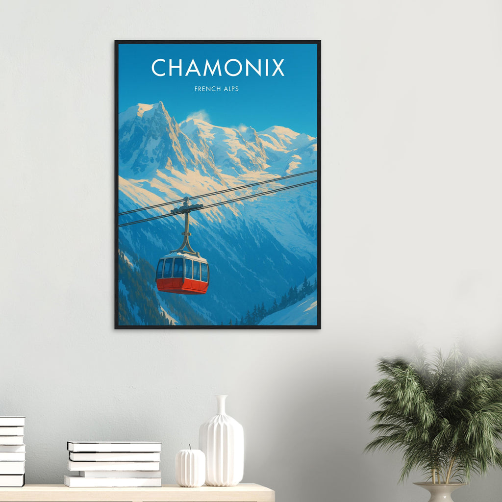 Chamonix Wooden Frame Vintage Poster