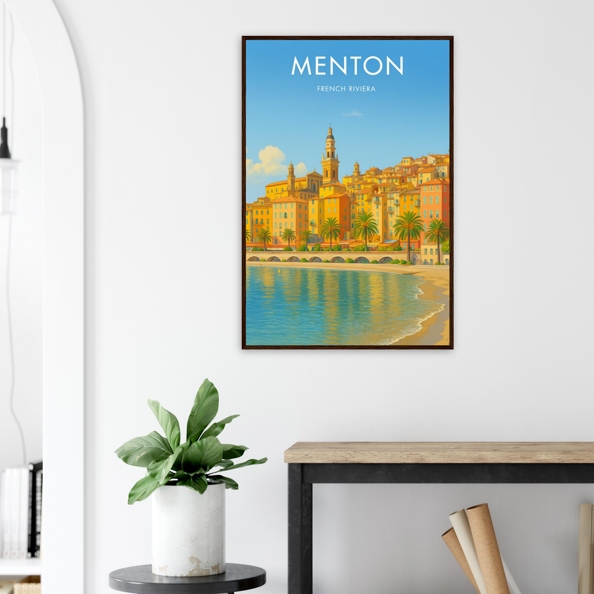 Menton Wooden Frame Vintage Poster