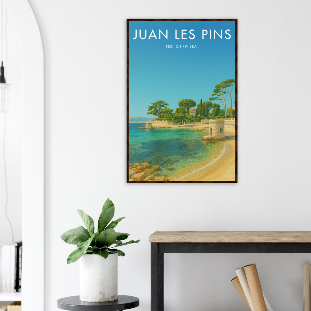 Juan Les Pins Wooden Frame Vintage Poster