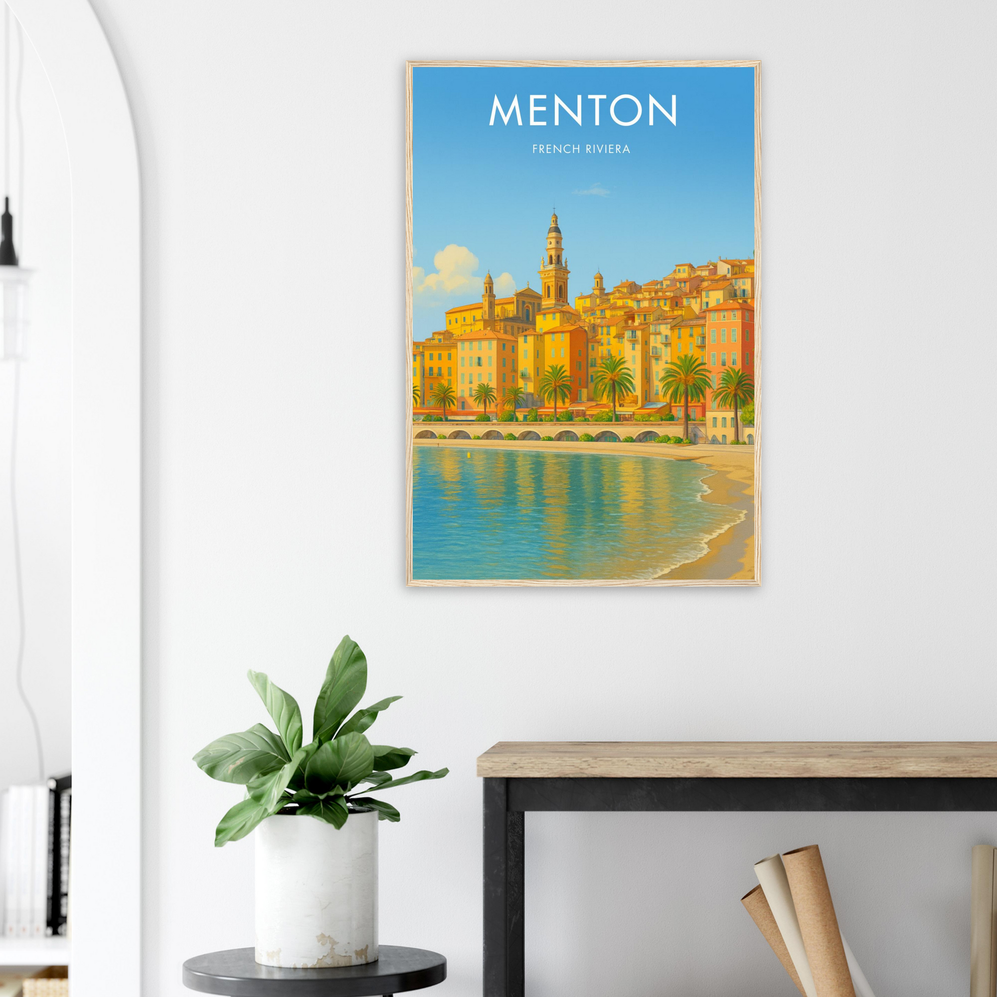 Menton Wooden Frame Vintage Poster