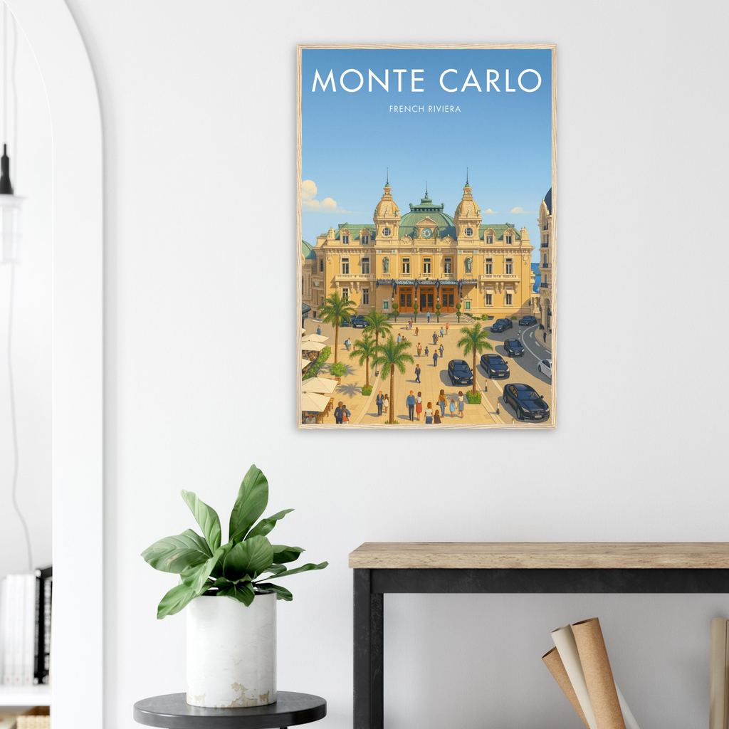 Monte Carlo Wooden Frame Vintage Poster